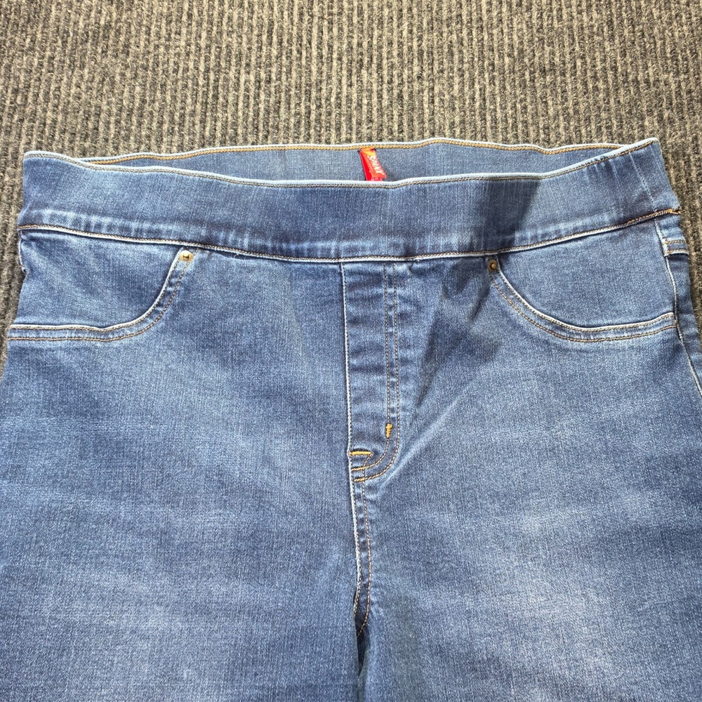 Spanx Skinny Jeans Womens XL Blue Good Raw Hem High Rise Stretch Pull On Denim